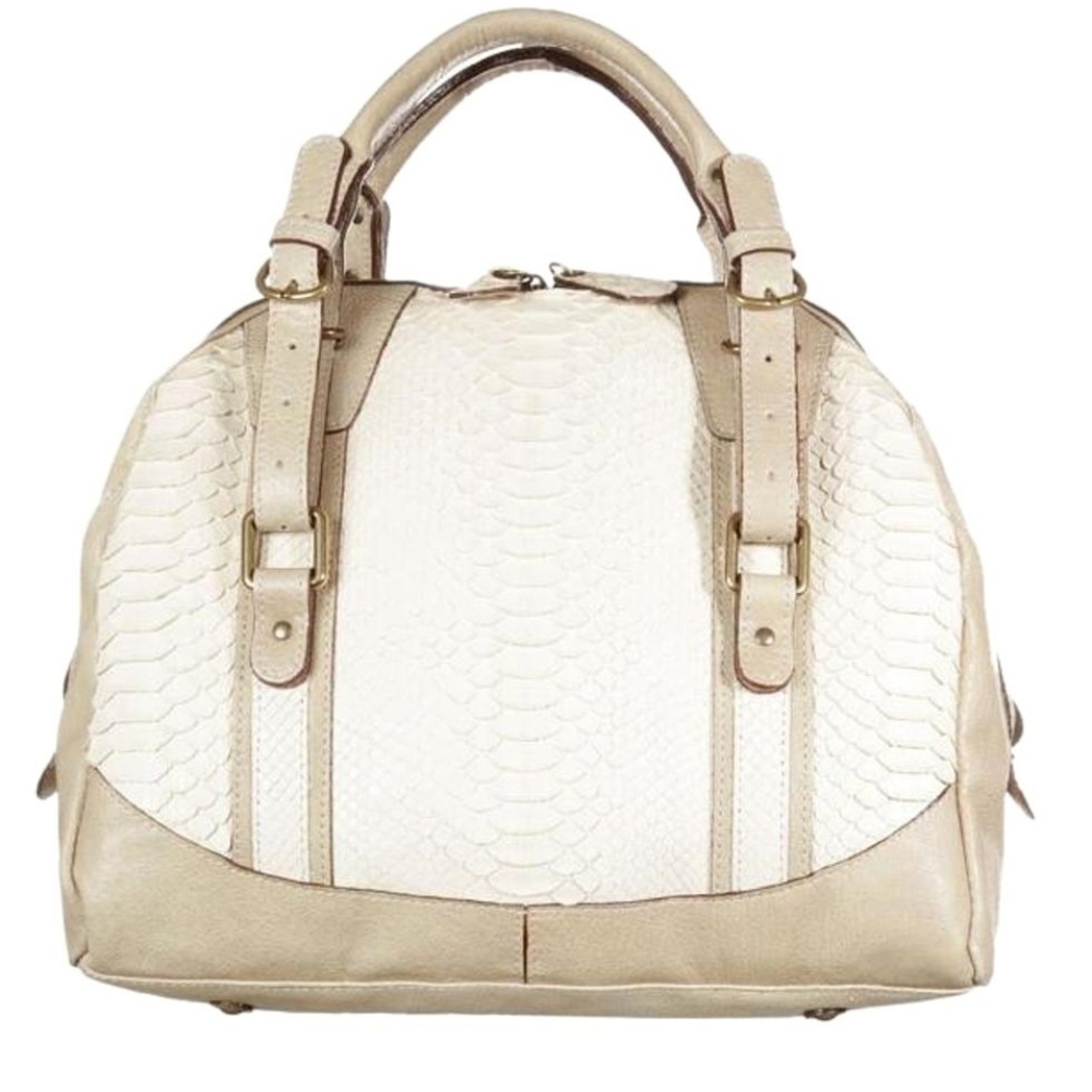 Spring Sales ABACO Real Python Delano Bowling Beige Top Handle Bag New